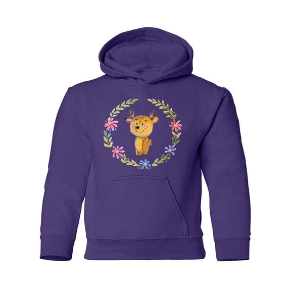 Baby Deer And Floral Wreath Hoodie Juniors -Image by Shutterstock,  Large