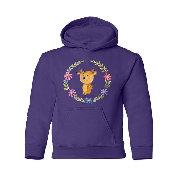 Baby Deer And Floral Wreath Hoodie Juniors -Image by Shutterstock, Large