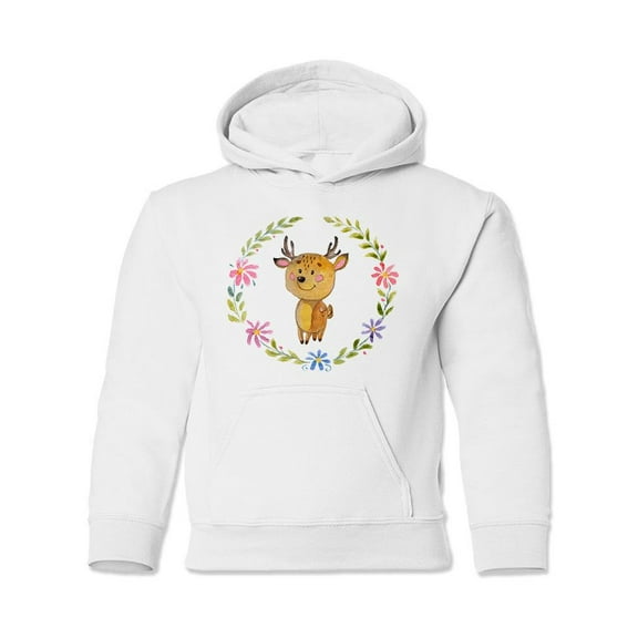 Baby Deer And Floral Wreath Hoodie Juniors -Image by Shutterstock,  Small