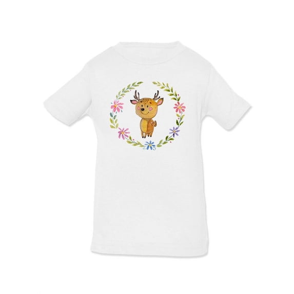 Baby Deer And Floral Wreath T-Shirt Infant -Image by Shutterstock, 6 Months