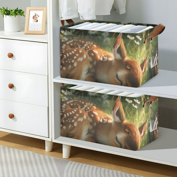 Baby Deer Foldable Storage Large Fabric Storage Baskets Organizer Storage Bins with Handles for Shelves