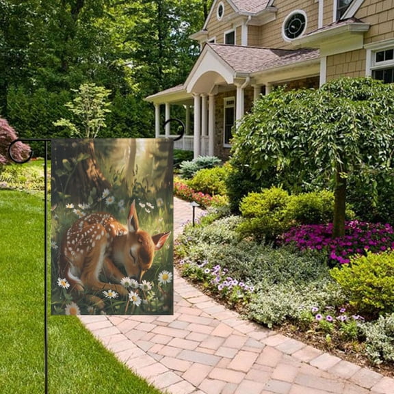 Baby Deer Garden Flag Double Sided 12 x 18 Inch Outside Yard Decoration Outdoor Flag