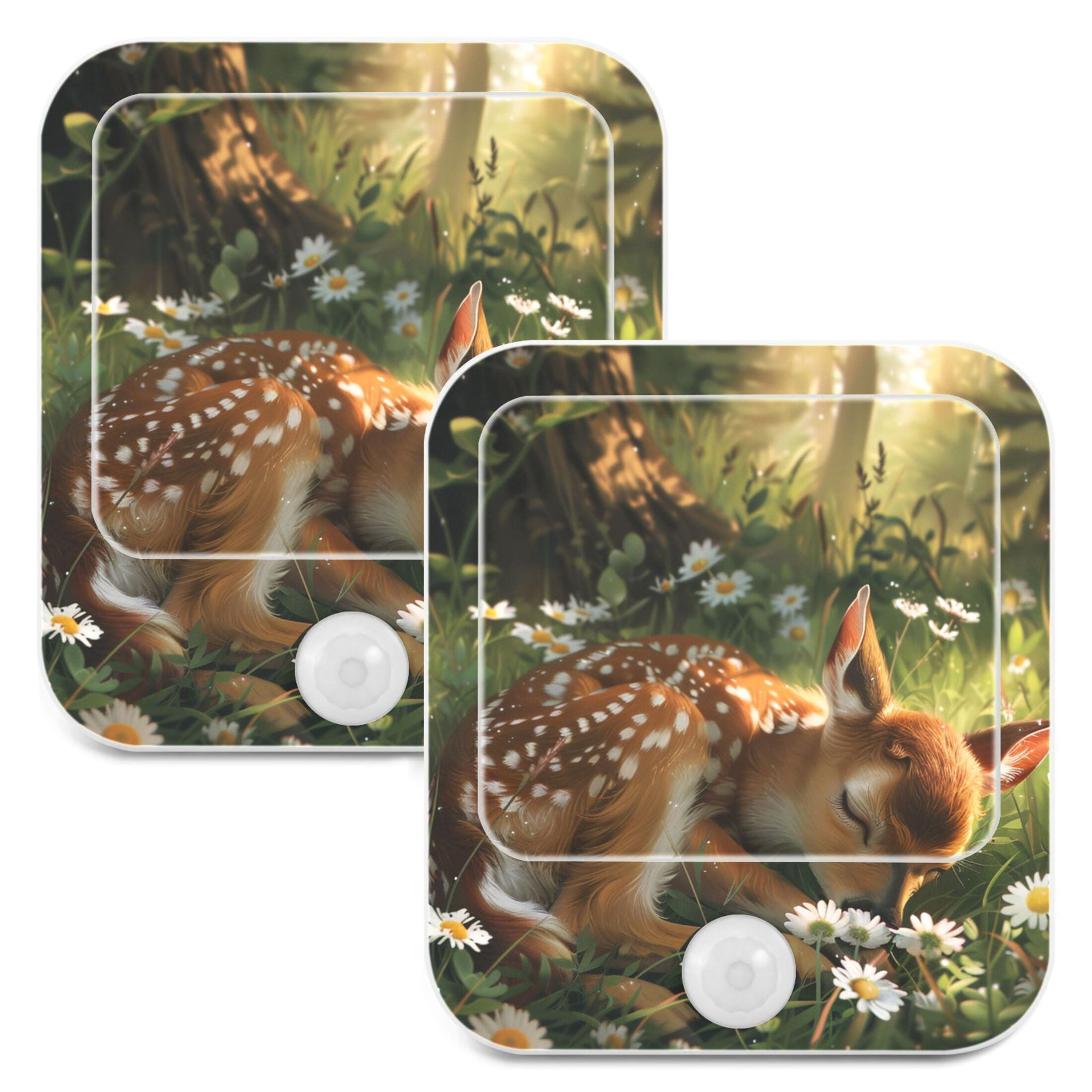 Baby Deer Night Lights Plug into Wall LED with Auto Light Sensor Warm Light for Kids Hallway Bedroom Living Room Kitchen Bathroom Set of 2