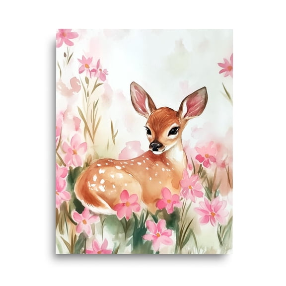 Baby Deer Print, Fawn Nursery Wall Art, Wildflower Animal Poster, Woodland Animal Decor, Cute Baby , Forest Wildlife Artwork Home Decor #3730, Unframed Poster Size 16x24