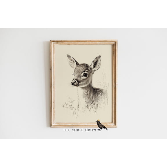 Baby Deer Sketch Poster Vintage Woodland Fawn Illustration Wall Art Decor 8x12 UNFRAMED