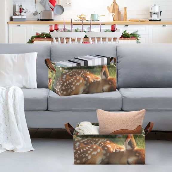 Baby Deer Storage Bins with Handles Foldable Storage Baskets for Shelves Organizer Cloth Baskets