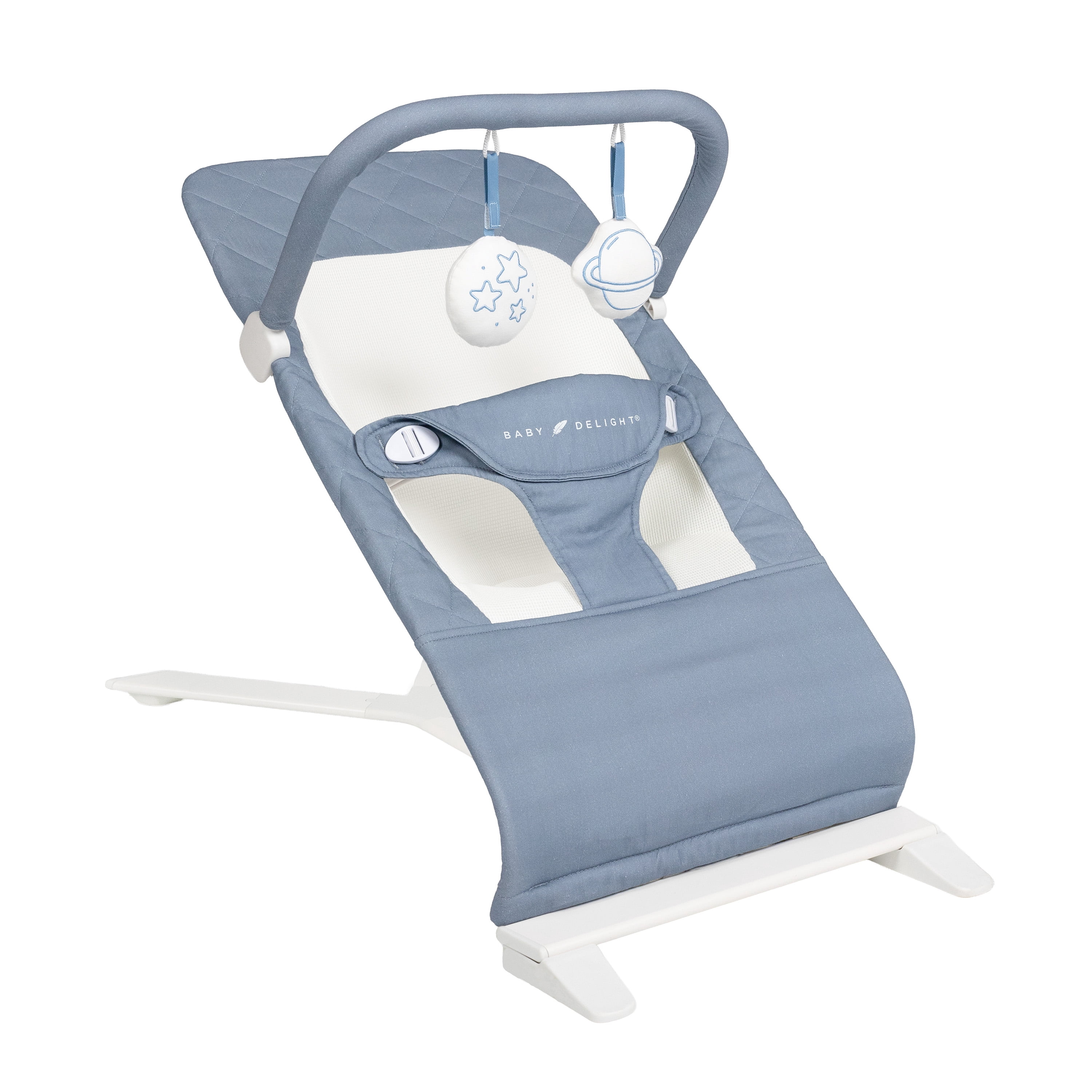 Baby Delight Alpine Organic Deluxe Portable Bouncer, for Infants 0-6 Months, Organic Dusty Blue