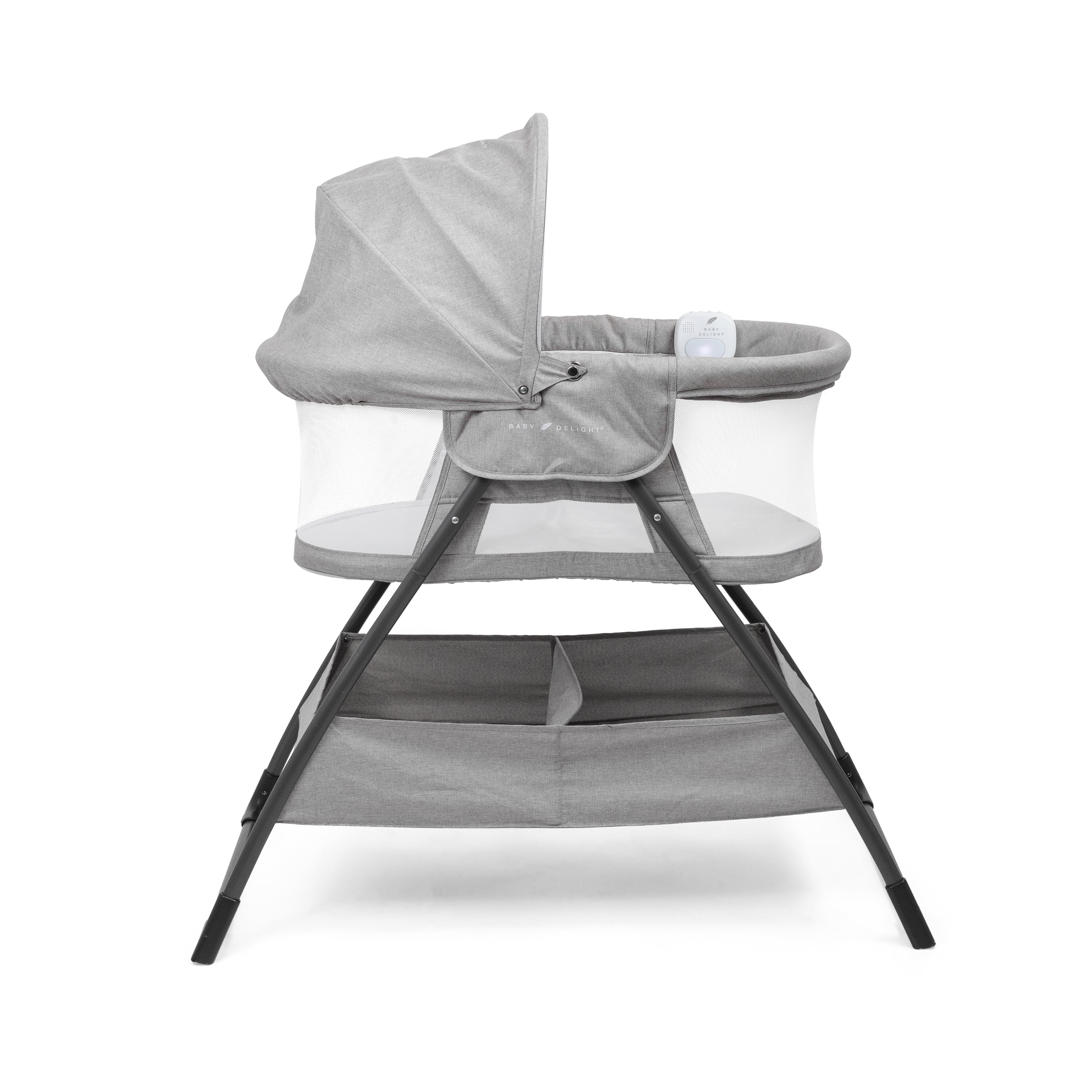 Pebble Grey Foldable Bedside Baby Bassinet with Canopy