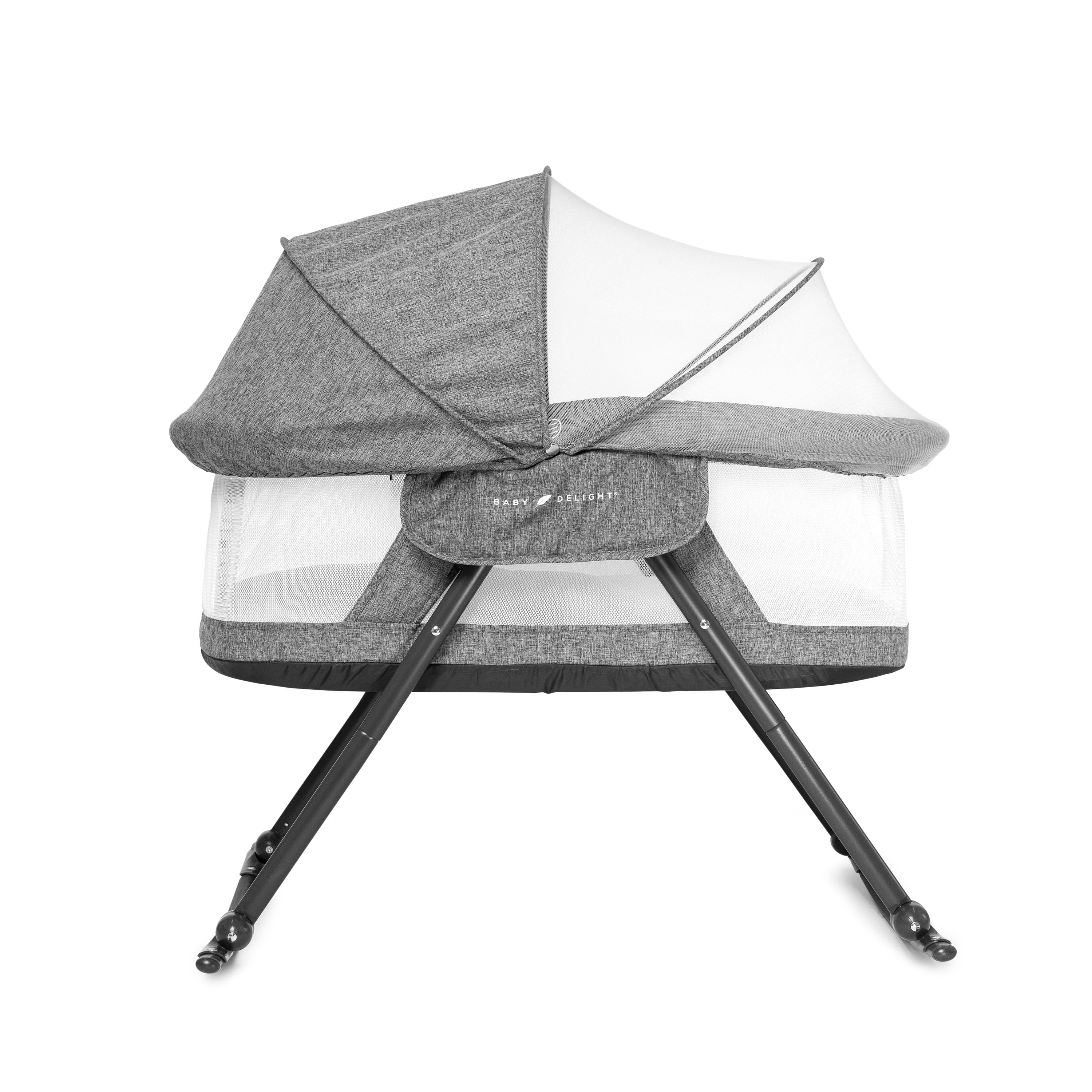 Charcoal Tweed Portable Rocking Bassinet with Removable Canopy