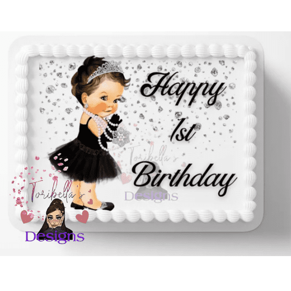 Baby Diamonds & Pearls Edible Image 1st Birthday Or Baby Shower Edible Cake Topper For 1/4 to 1/2 sheet Cake 10" by 8" rectangle Edible Sticker You Add To Your Own Cake