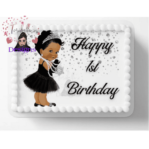 Baby Diamonds & Pearls Edible Image 1st Birthday Or Baby Shower Edible Cake Topper For 1/4 to 1/2 sheet Cake 10" by 8" rectangle Edible Sticker You Add To Your Own Cake
