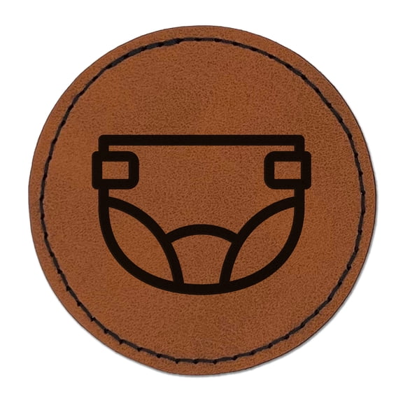 Baby Diaper 2.5" Faux Leather Round Engraved Iron-On Patch - Brown