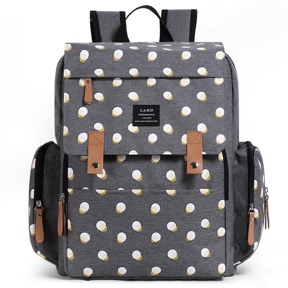 Baby Diaper Backpack - Large Capacity Nappy Bag with Stroller Straps and Changing Pad (Dot)