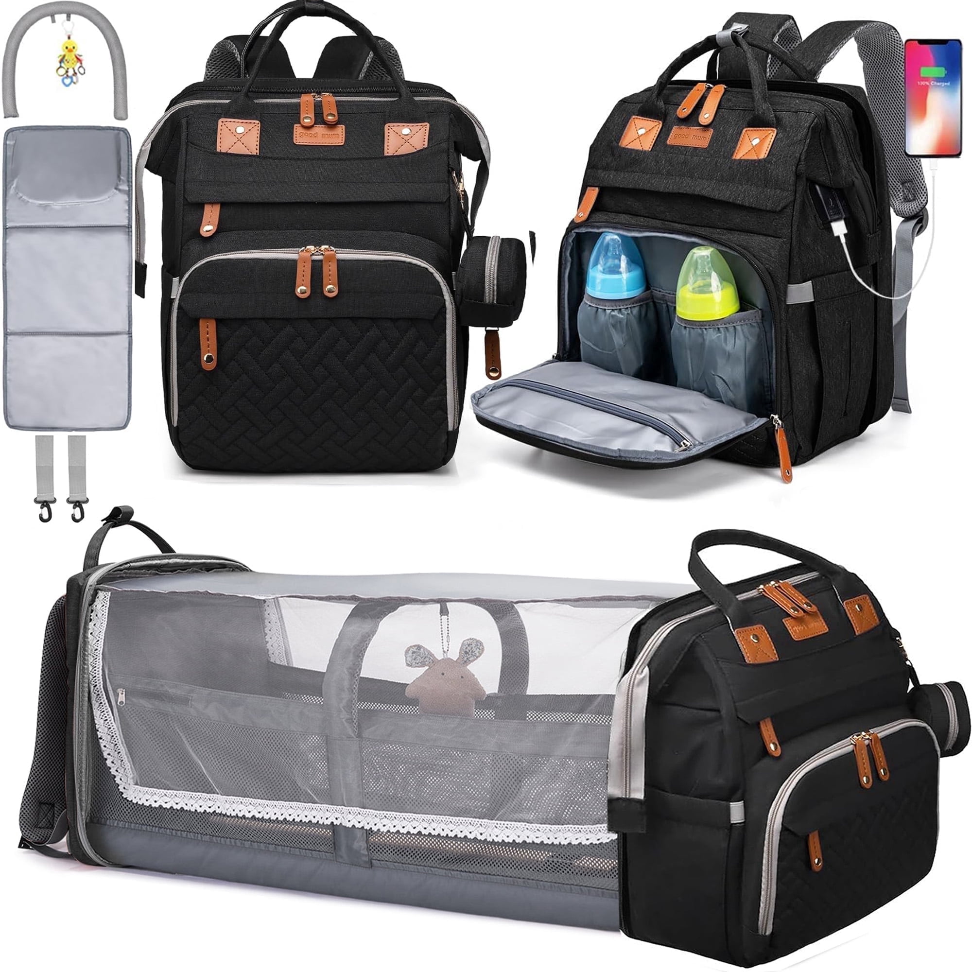 Anoak Baby Diaper Bag Backpack with Changing Station, Large Capacity Baby Bag, Waterproof Travel Backpack with USB Charging Port, Stroller Straps , Baby Shower Gifts