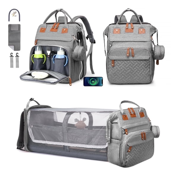 Anoak Baby Diaper Bag Backpack with Changing Station, Large Capacity Baby Bag, Waterproof Travel Backpack with USB Charging Port, Stroller Straps , Baby Shower Gifts