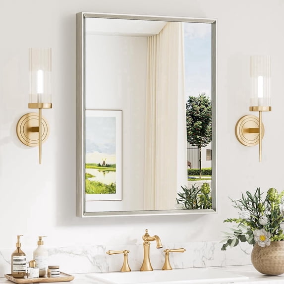 Anoak Bathroom Mirror,25x30 inch Wall Mirror for Bathroom Wall Mounted Black Rectangle Square Corner Mirrors,Black Bathroom Mirror for Living Room,Farmhouse,Bedroom Entryway