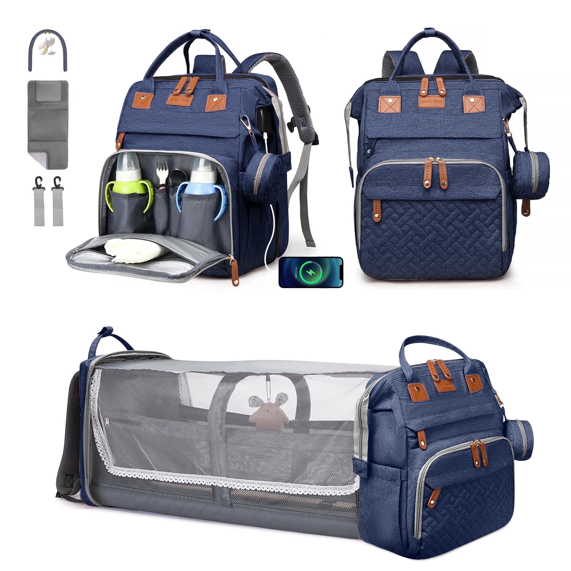 Anoak Baby Diaper Bag Backpack with Changing Station, Large Capacity Baby Bag, Waterproof Travel Backpack with USB Charging Port, Stroller Straps , Baby Shower Gifts