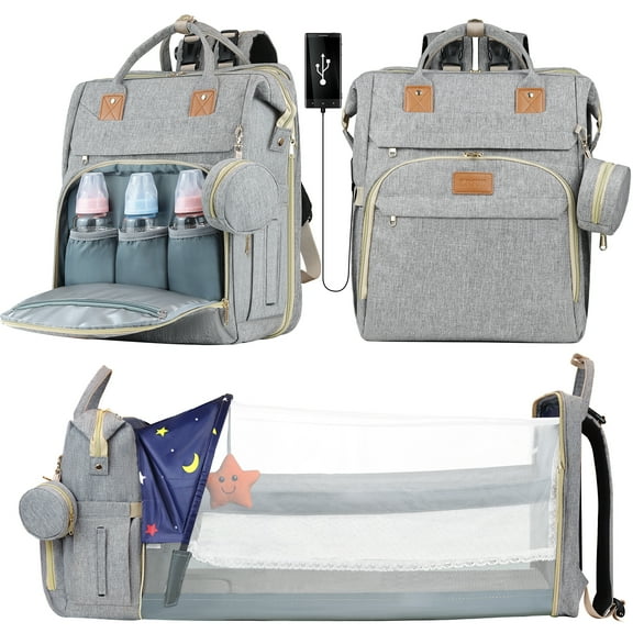 Baby Diaper Bag Backpack,Baby Shower Gifts, Multifunctional Travel Diaper Bag, Gifts for Mom with Portable Diaper Pad,Gray