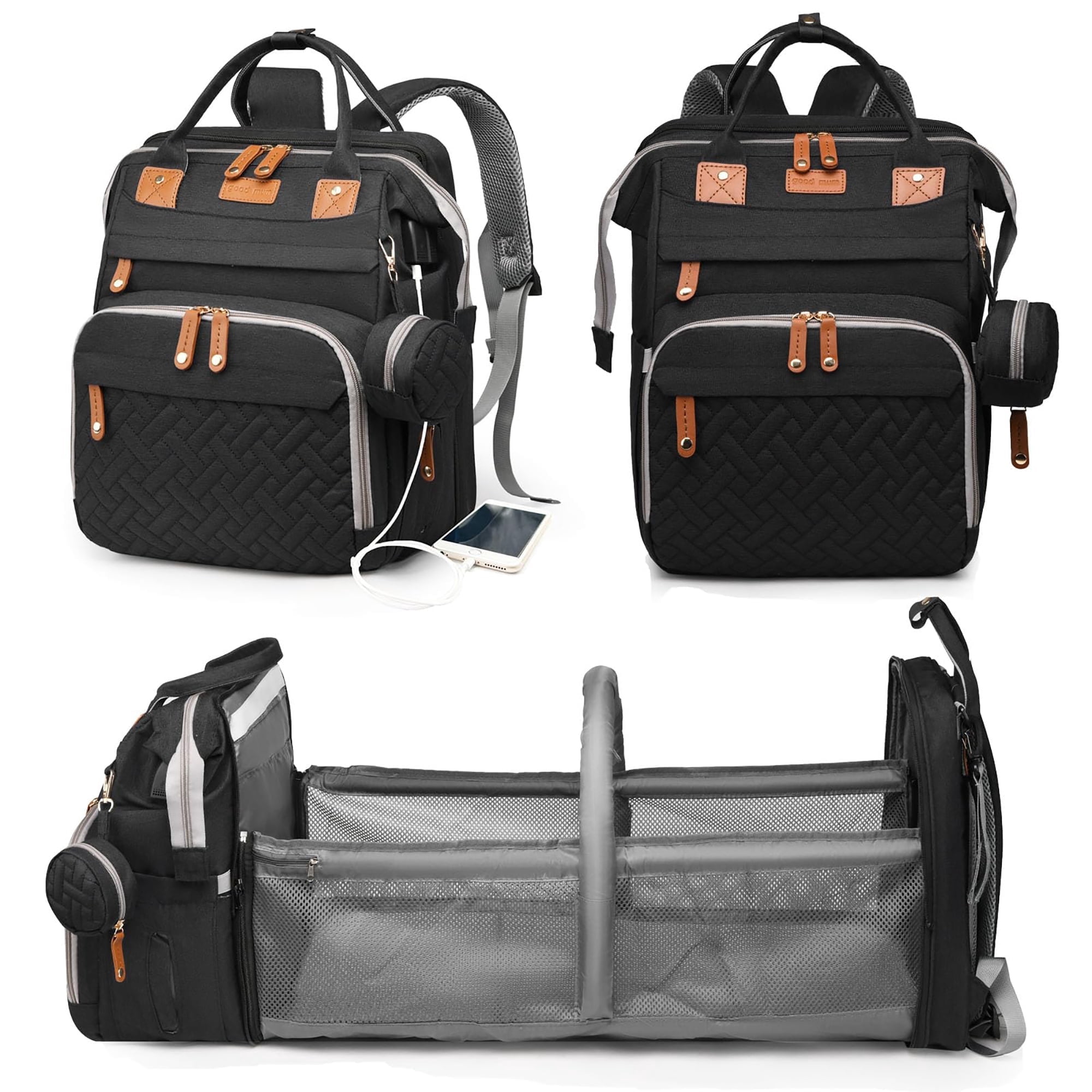 Baby Diaper Bag Backpack with Changing Station,Waterproof 30L Large Capacity Portable Travel Bag for Moms Dads,Insulated Milk Pocket &USB Charging Port,Black