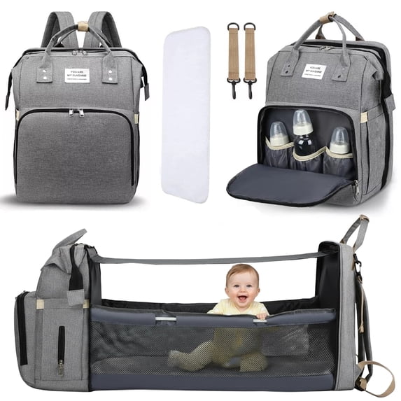 Diaper Bag Backpack, Large Waterproof Baby Bag for Mom with Changing Pad, USB Charging Port, Baby Shower Gifts, Gray