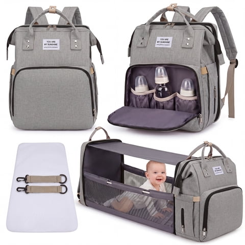 Diaper Bag Backpack, Large Waterproof Baby Bag for Mom with Changing Pad, USB Charging Port, Baby Shower Gifts, Gray