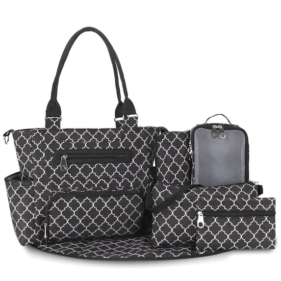 DEFAHN Unisex Mommy Tote Bag, Water Resistant Diaper Handbag with Changing Pad, Pacifier Case and Stroller Straps for Newborn Babies, Black