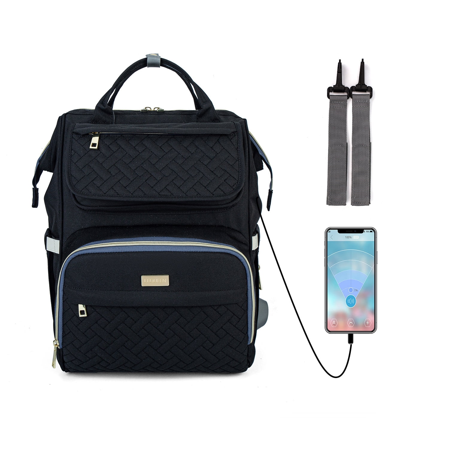 Baby Diaper Bag Backpack Tote Backpack Stroller Hanging Bag Travel Nappy Bag with USB Charging Port for Outdoor Working Mommy Bag(Black)