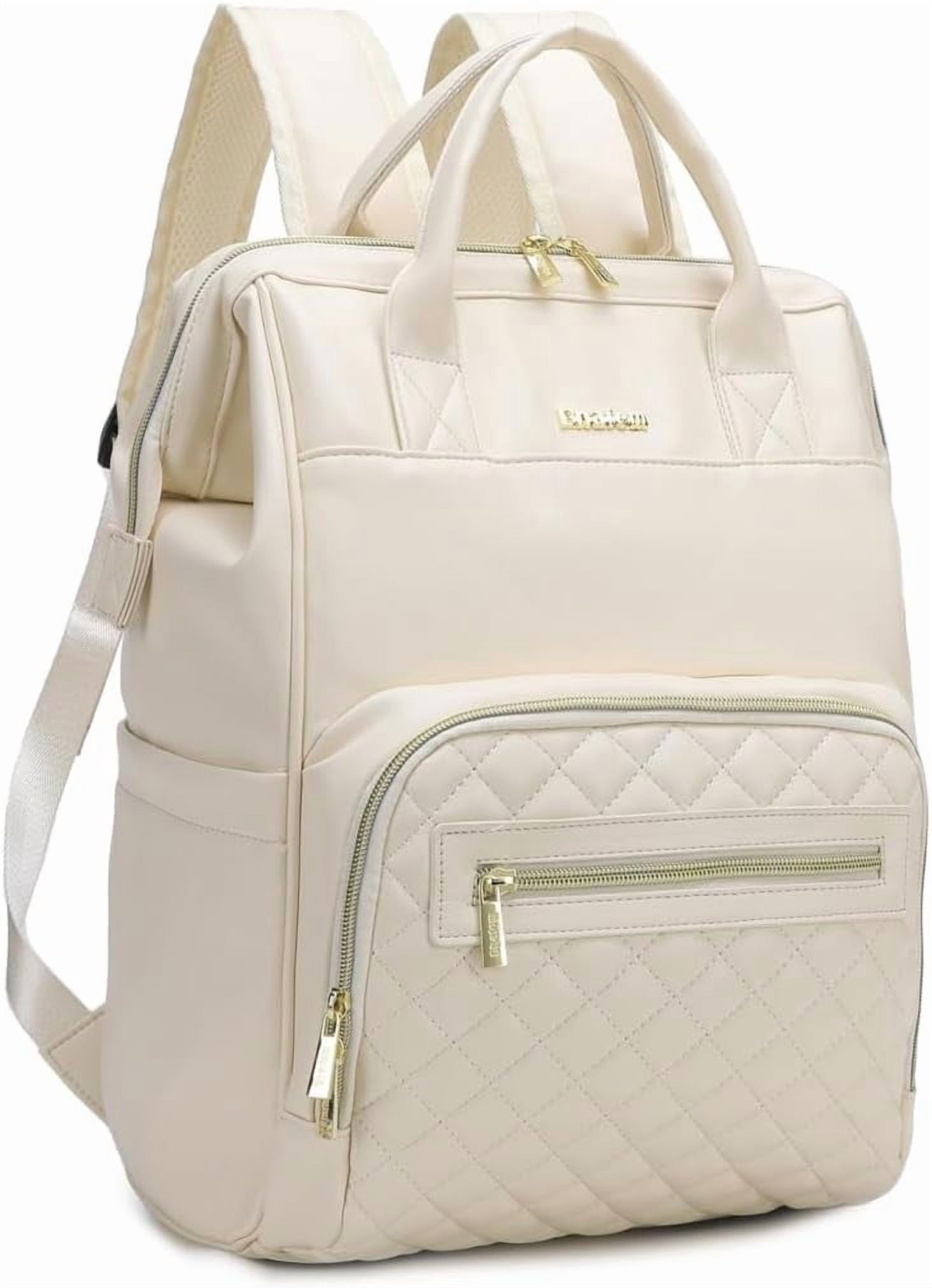 Baby Diaper Bag Backpack, Vegan Leather Diaper Backpack with Laptop Compartment 15.6 inch, Baby Bag Large Capacity, Waterproof Travel Backpack (Beige)