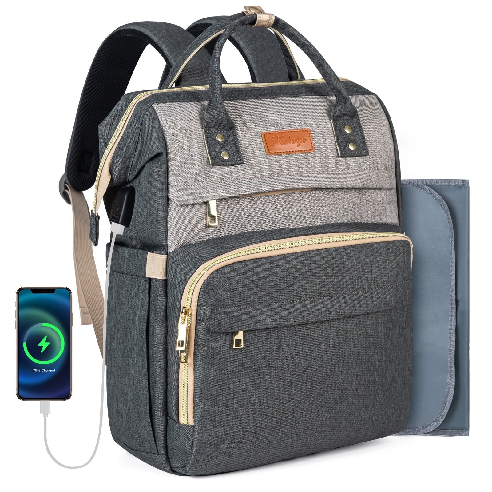 Baby Diaper Bag Backpack for Newborn Essentials, Kabaqoo Multifunctional Diaper Backpack Gray Gift