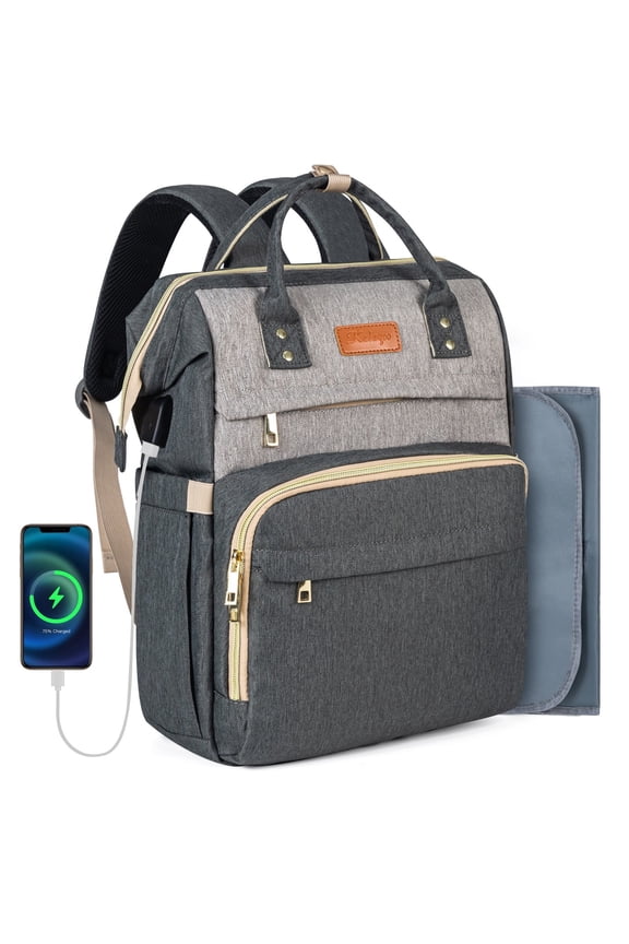 Baby Diaper Bag Backpack for Newborn Essentials, Kabaqoo Multifunctional Diaper Backpack Gray Gift