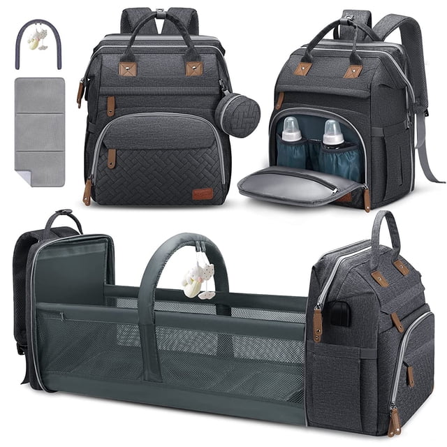 DERSTUEWE Baby Diaper Bag Backpack with Changing Station, Multifunctional Waterproof Portable Baby Bag for Travel, Dark Grey