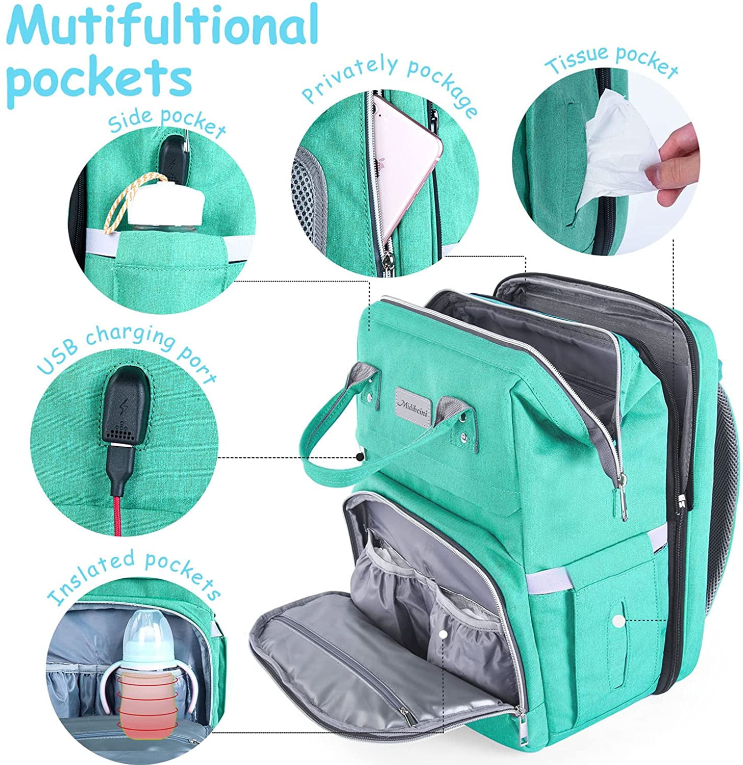 Diaper Bag Backpack with Changing Station, VICVEO Large Baby Diaper Bags  for Boys Girls, Waterproof Travel Back Pack with Bassinet, Portable  Changing Pad, Pacifier Case & Stroller Straps 