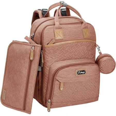 Baby Diaper Bag with Changing Pad, Kabaqoo Large Capacity Travel Backpack with Insulated Milk Bottle Pocket, Pink