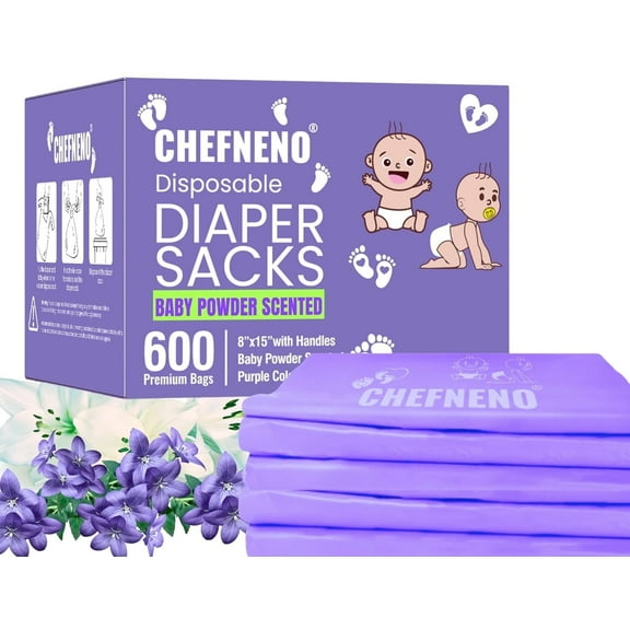 Baby Diaper Bag Disposable (600 Count) Fresh Baby Powder Scented Easy Tie Handles Bulk Diaper Sacks Disposable Dog Poop Waste Bags Cat Litter Clump & Poop Bags Sanitary Pad Waste Bags (600 Bags)