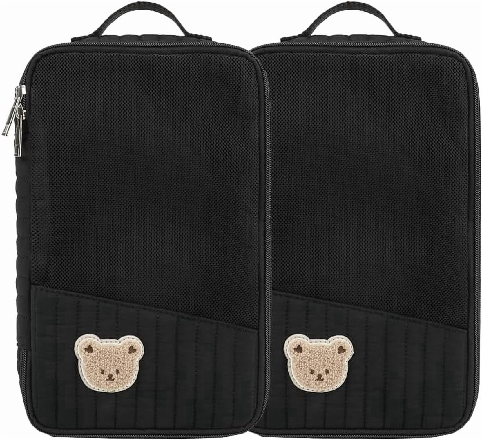 Baby Diaper Bag Organizer Pouches - 2 Pack Waterproof Pod Hanging Diaper Bag Cute Rabbit Bear Mesh Bag Reusable, Washable or Baby Cloth Diapers (Black)