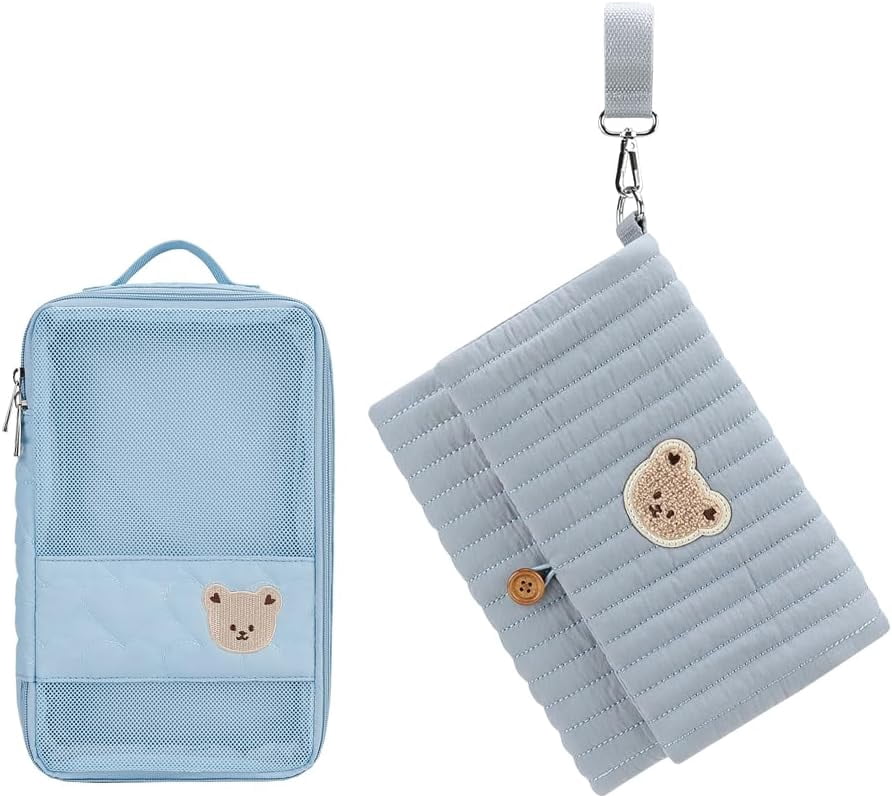 Baby Diaper Bag Organizer Pouches Waterproof Mini Diaper Bag - 2 pcs/set Foldable Hanging Reusable, Washable or Cloth Diapers, with Gift for Baby Shower (Blue)