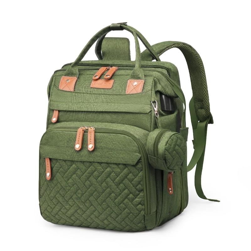 Baby Diaper Bags with Changing Station, Waterproof Large acity Diaper Bag Backpack for Moms Dads with USB Charging Port and Stroller Straps, Baby Shower Gifts, Green
