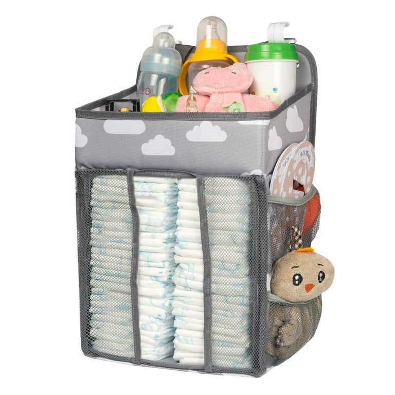 Odoland Baby Diaper Bags, Hanging Nursery Organizer Baby Shower Gifts for Infant Newborn Store Diaper, Grey & White Oxford Large for Boys Girls