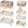 thumbnail image 1 of Baby Diaper Caddy, 3 Tier Rolling Storage Cart with Detachable Dividers, Bottle Organizer, Nursery Storage for Bedroom and Living Room Taupe, 1 of 6