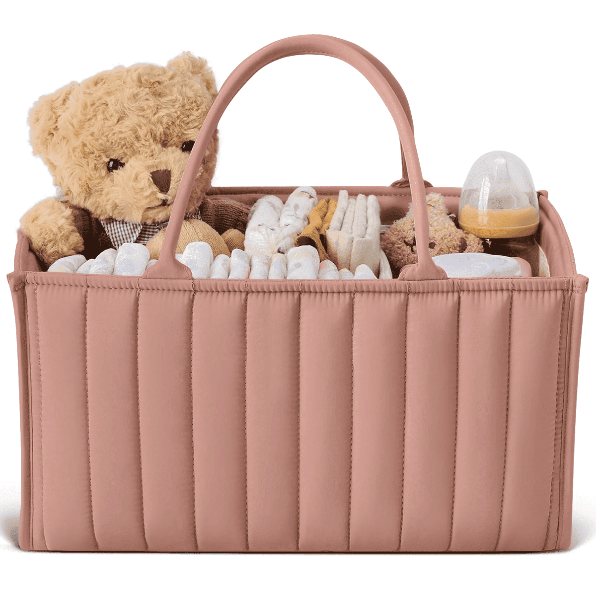 Baby Diaper Caddy Basket, Stylish Baby Diaper Caddy Organizer, Breathable & Washable - Storage Basket for Diapers, Car Caddy Organizer, Nursery, Baby Gift Registry Newborn Essentials, Rouge Pink