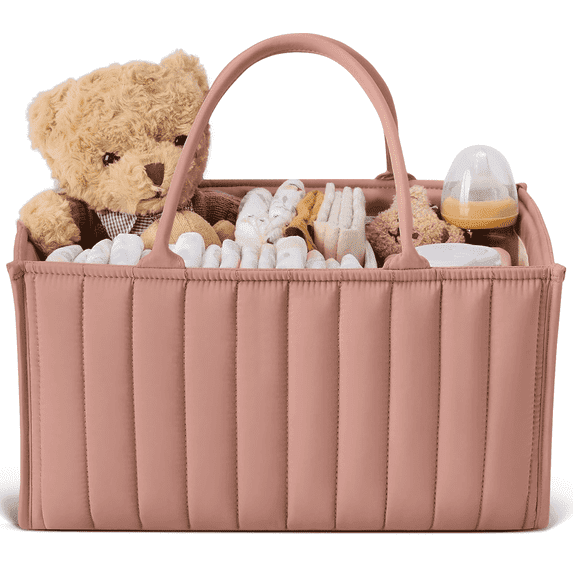 Baby Diaper Caddy Basket, Stylish Baby Diaper Caddy Organizer, Breathable & Washable - Storage Basket for Diapers, Car Caddy Organizer, Nursery, Baby Gift Registry Newborn Essentials, Rouge Pink