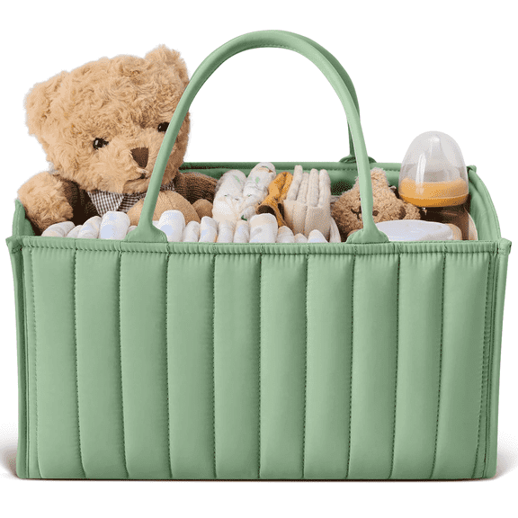 Baby Diaper Caddy Basket, Stylish Baby Diaper Caddy Organizer, Breathable & Washable - Storage Basket for Diapers, Car Caddy Organizer, Nursery, Baby Gift Registry Newborn Essentials,Sage Green