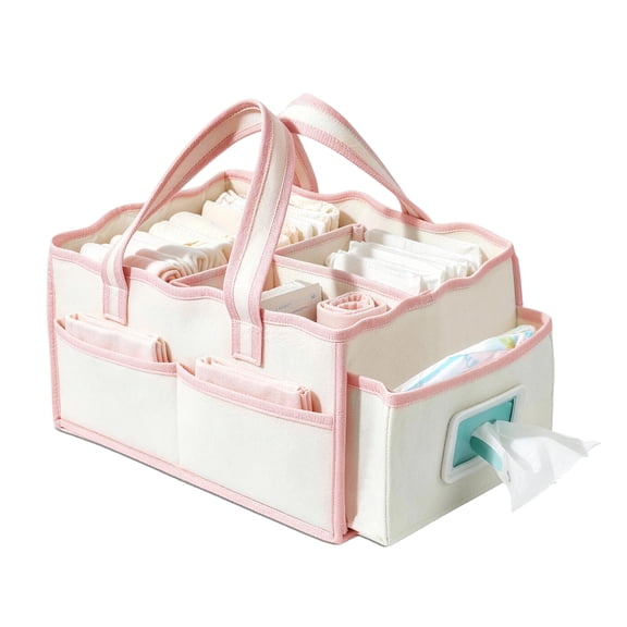 Baby Diaper Caddy - Nursery Storage Bin and Car Organizer for Diapers and Baby Wipes - White