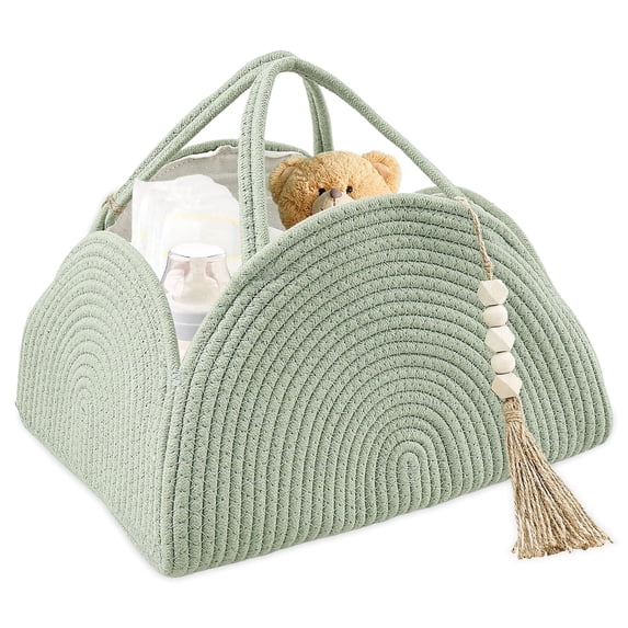 Baby Diaper Caddy Organizer, 14.6x10.6x8.7inch Cotton Rope Basket with Removable Dividers, Portable Nursery Storage Basket for Newborn Essentials and Baby Shower Gifts