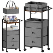 Baby Diaper Storage Cart   3-in-1 Mobile Cart with Wheels Featuring Detachable Storage Baskets and Adjustable Dividers   Storage Solution Black