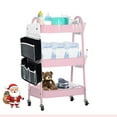 thumbnail image 1 of Baby Diaper Caddy Organizer Cart Metal rolling cart,3 Tier Rolling Storage Cart with Wheels,Baby Essentials for Diapers and Baby Wipes Newborn Essentials Storage Cart (Pink), 1 of 10