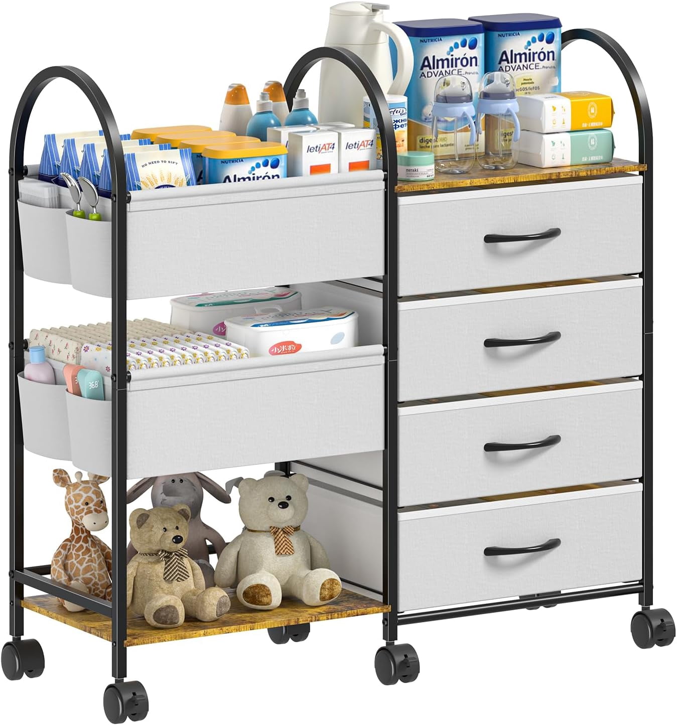 Baby Diaper Caddy Organizer Cart with Wheels, 4-Tier Rolling Diaper ...