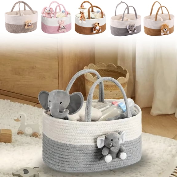 Baby Diaper Caddy Organizer, Cotton Rope Diaper Caddy Basket, Woven Diaper Caddy Organizer Basket With Dividers, Nursery Storage Basket For Changing Table, Car Diaper Caddy, Baby Shower Gifts