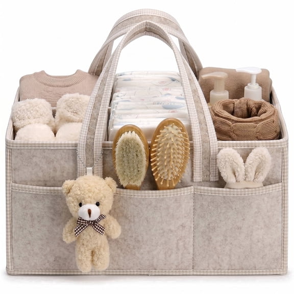Baby Diaper Caddy Organizer, Portable Nursery & Car Storage Bin for Diapers & Wipes, Baby Registry Must Have, Boy & Girl Baby Shower Gift