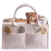 Baby Diaper Caddy Organizer, Large Portable Nursery Basket for Changing Table, Baby Shower Gift, Oatmeal